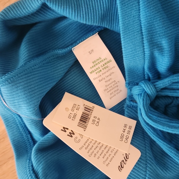 NWT Aerie Womens Beachwalk Midi Skirt Ruched Ribbed Front Slit Blue Size S - Picture 4 of 6